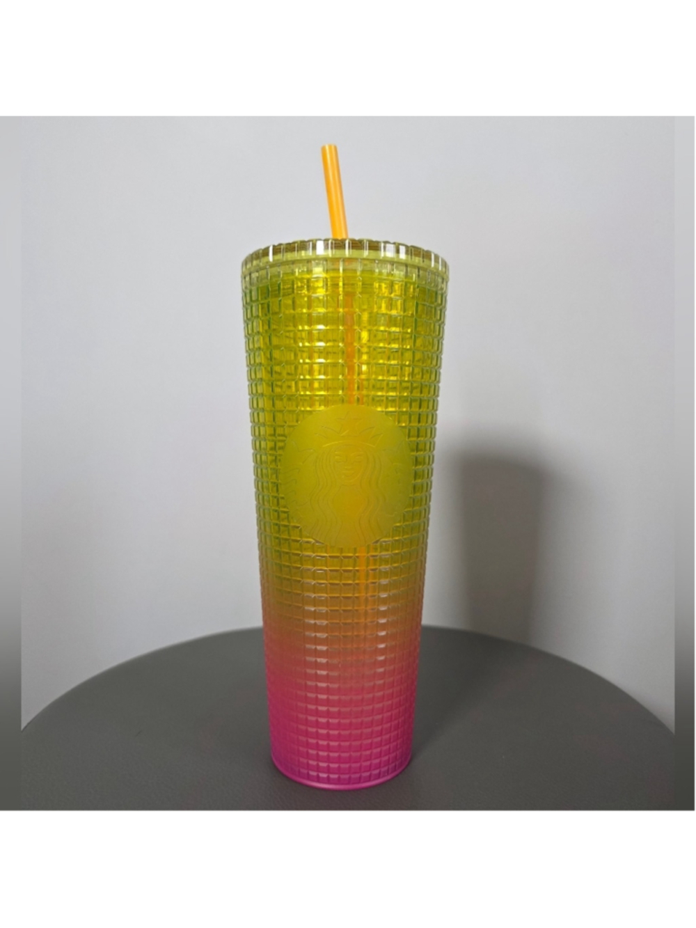 Starbucks Studded Tumbler 24oz Neon Yellow Pink Ombre Grid Venti